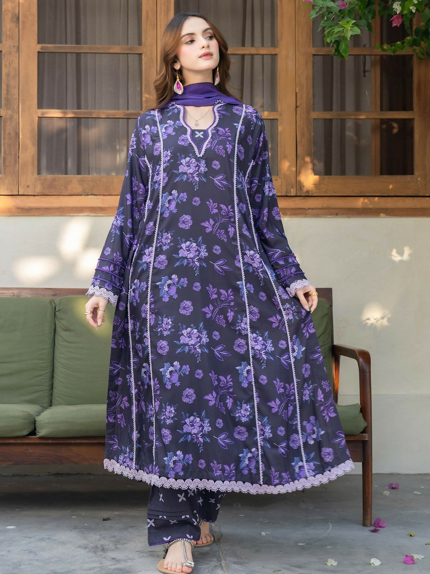 Panache Apparel Mah-e-Noor Raw Silk Printed Stitched Suit-Amaris