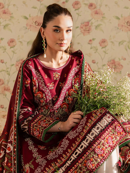 Mahnur Kaia Slub Linen Embroidered Stitched 3-Piece Suit-K- 12