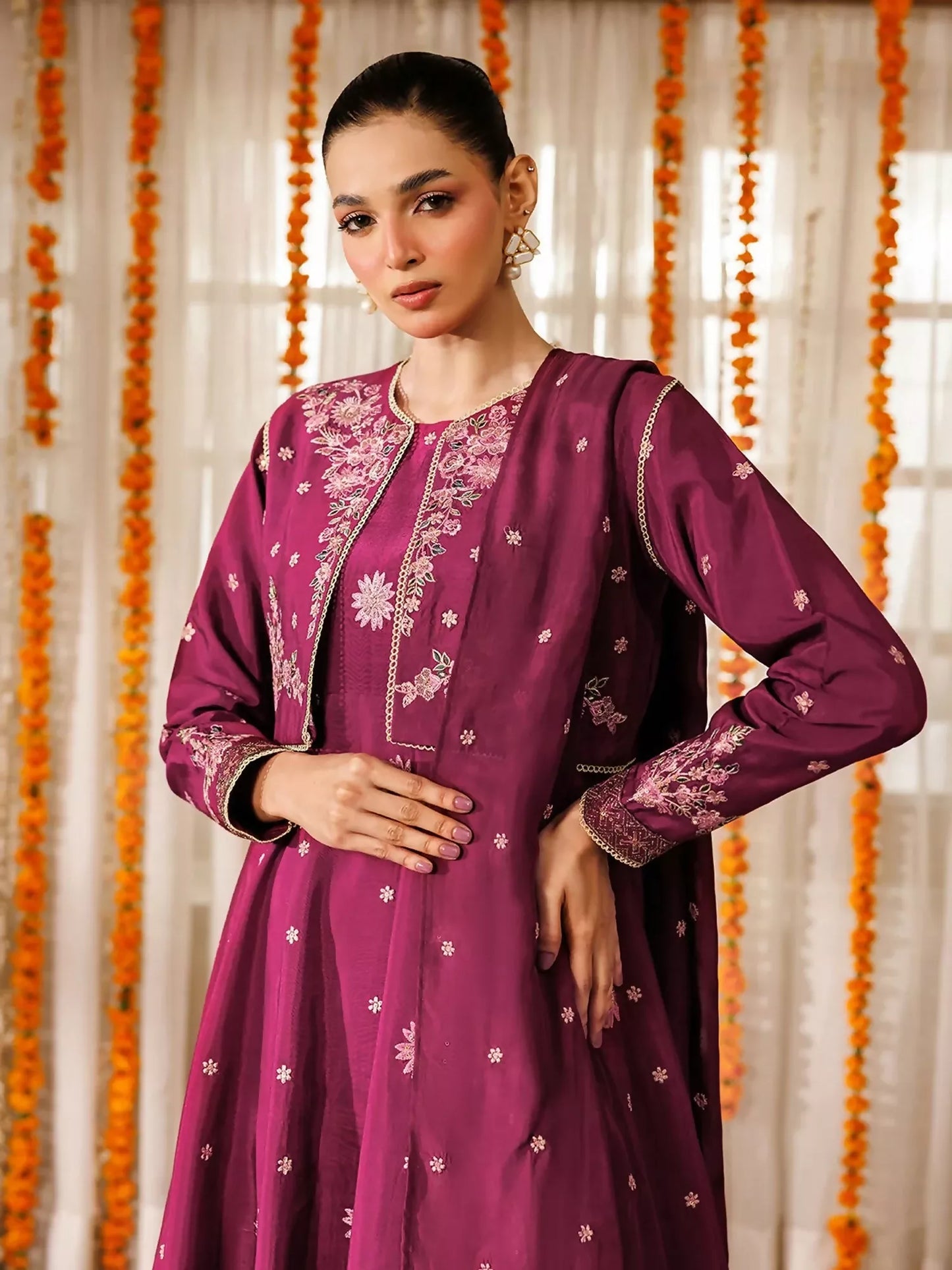 Panache Apparel Noore Eid Edit Raw Silk Embroidered Stitched Suit-Apsara