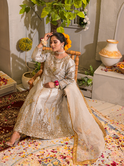Ruby's Couture Poshak Plain Tissue Embellished Stitched 3-Piece Suit-Deewani