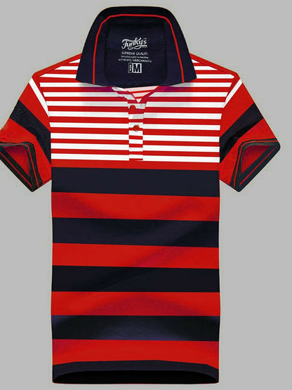 Men’s funky honey combed pique polo with cool stripe combo, special collar, three-button placket, made from 100% cotton