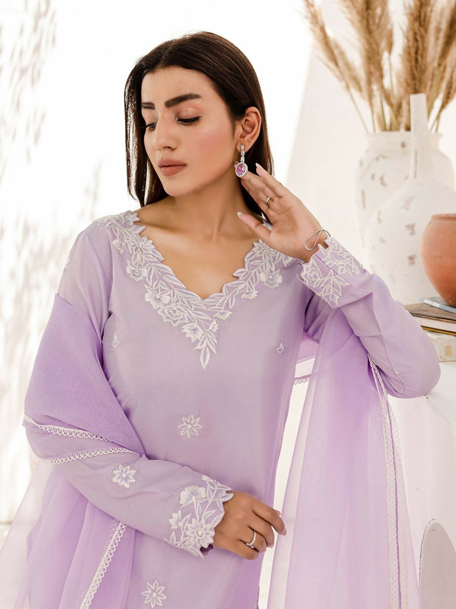 Allure By IH Katan Silk Embroidered Stitched 3-Piece Suit-Anasia