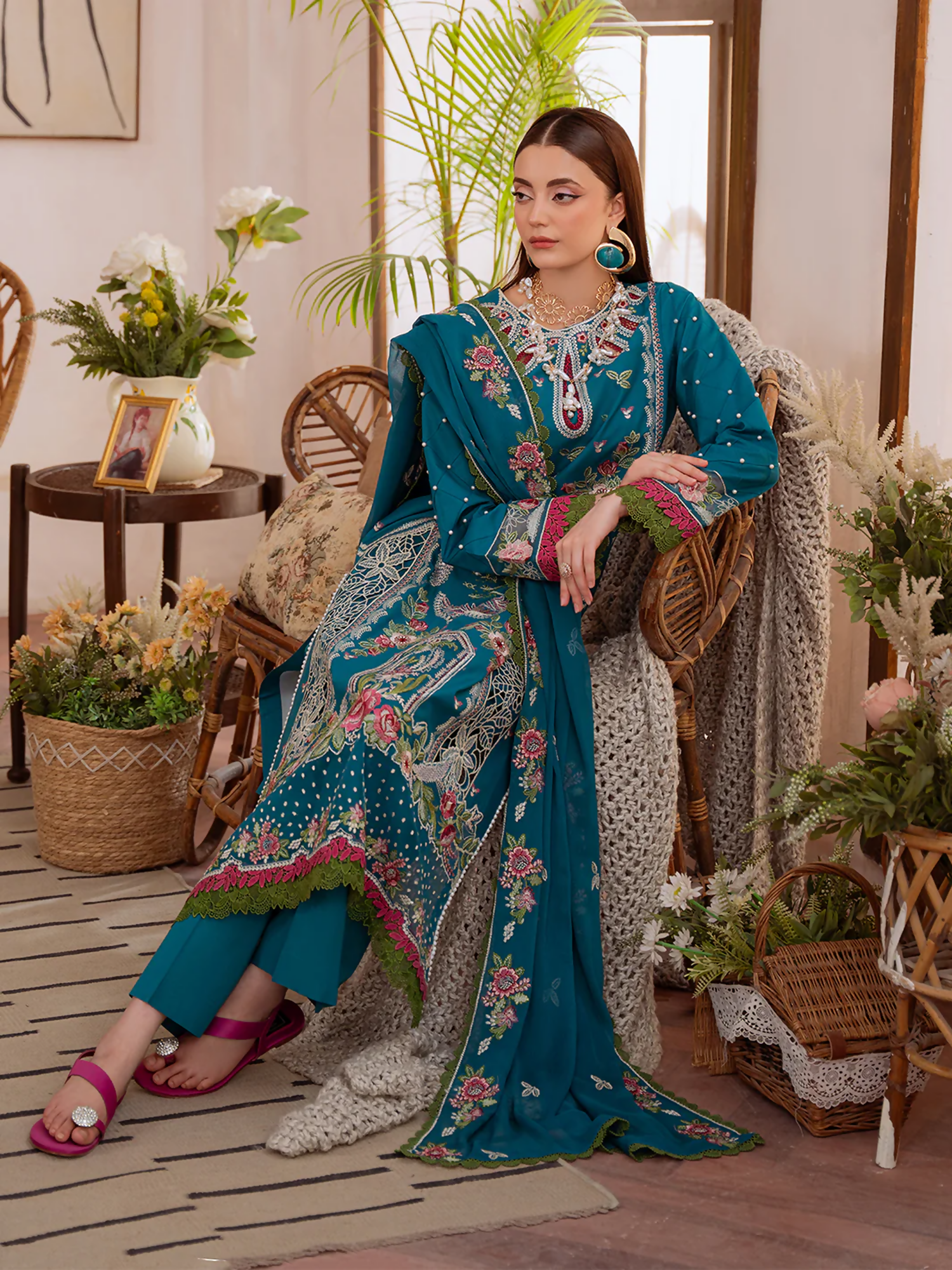 Mahnur Shanaya Lawn Embroidered Stitched 3-Piece Suit-SN-12
