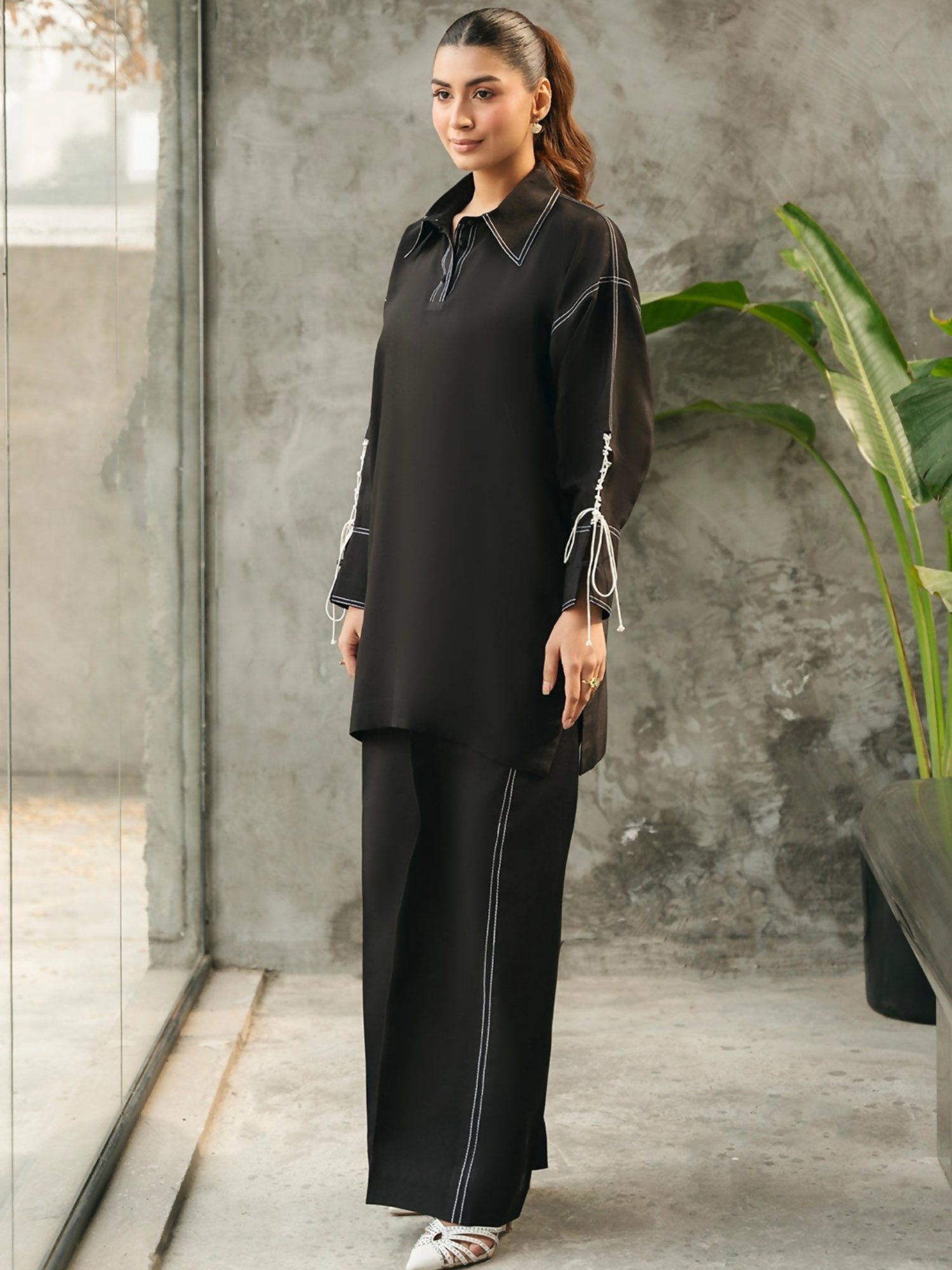 Mannat Clothing Suave Edit Raw Silk Co-Ord Set-Obsidian