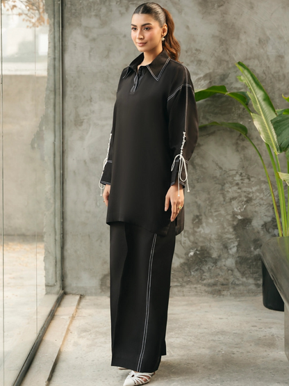 Mannat Clothing Suave Edit Raw Silk Co-Ord Set-Obsidian