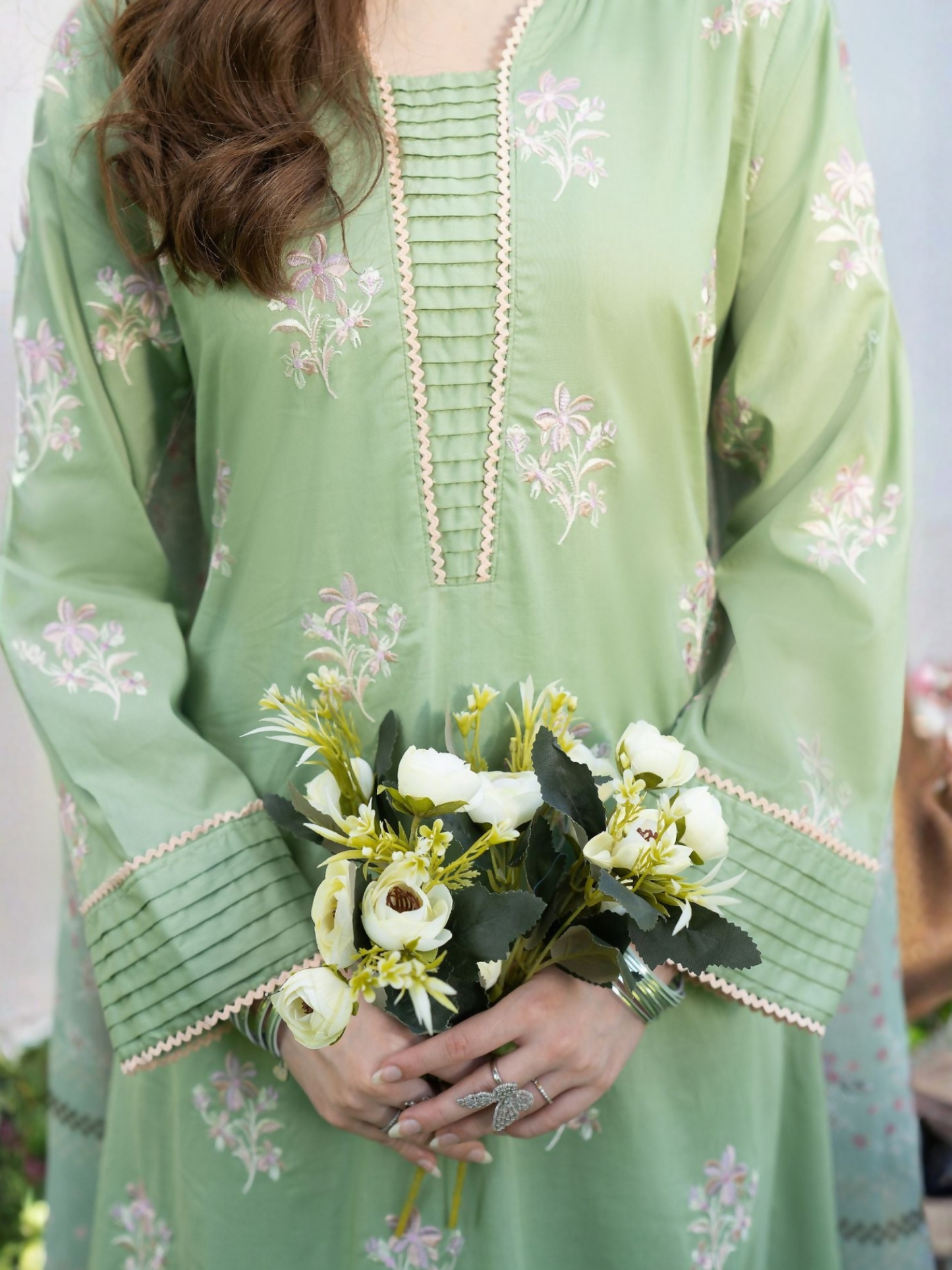 Mint Green Panache Apparel Karandi Embroidered Stitched Suit-Ornate