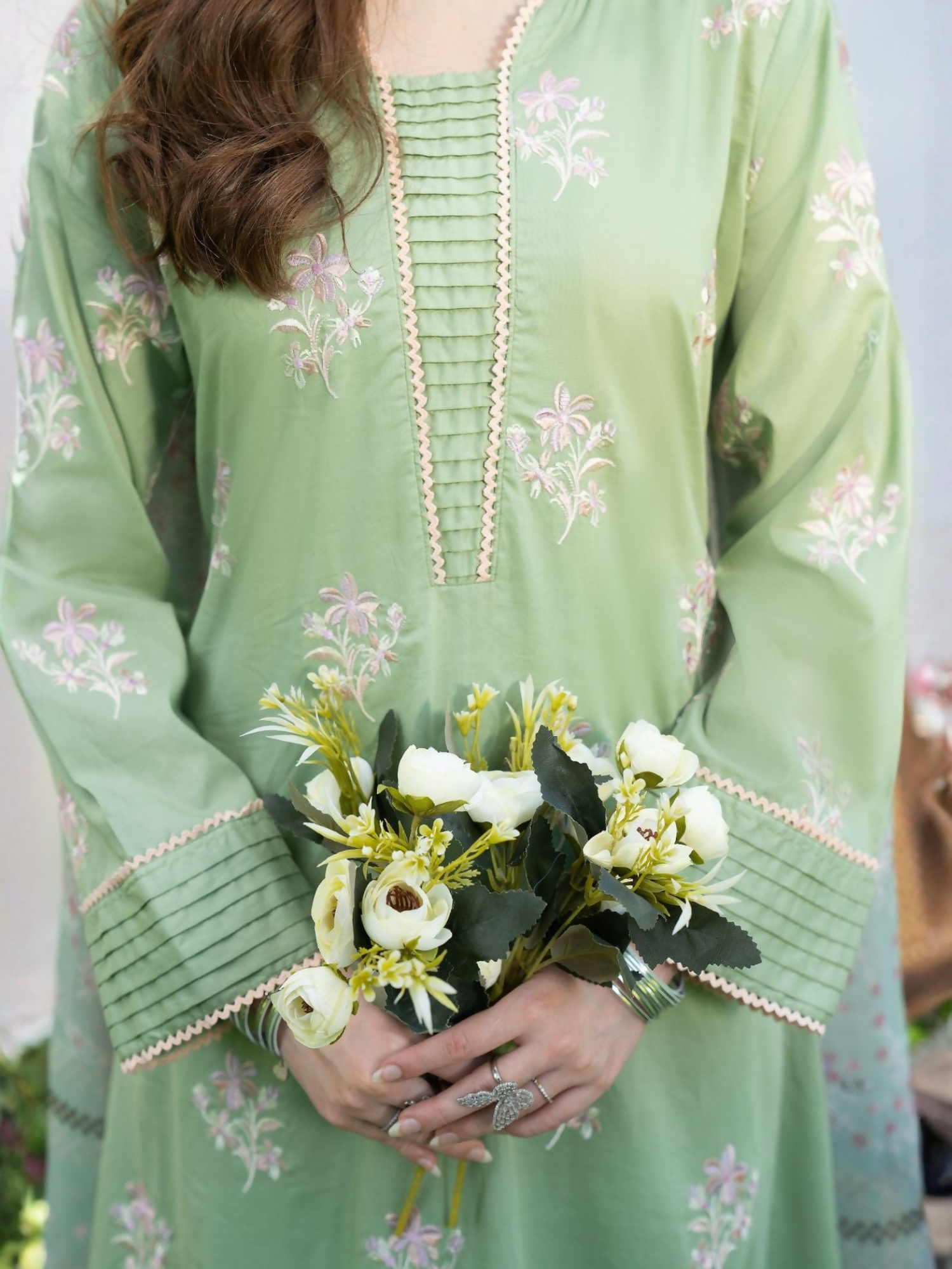 Mint Green Panache Apparel Karandi Embroidered Stitched Suit-Ornate