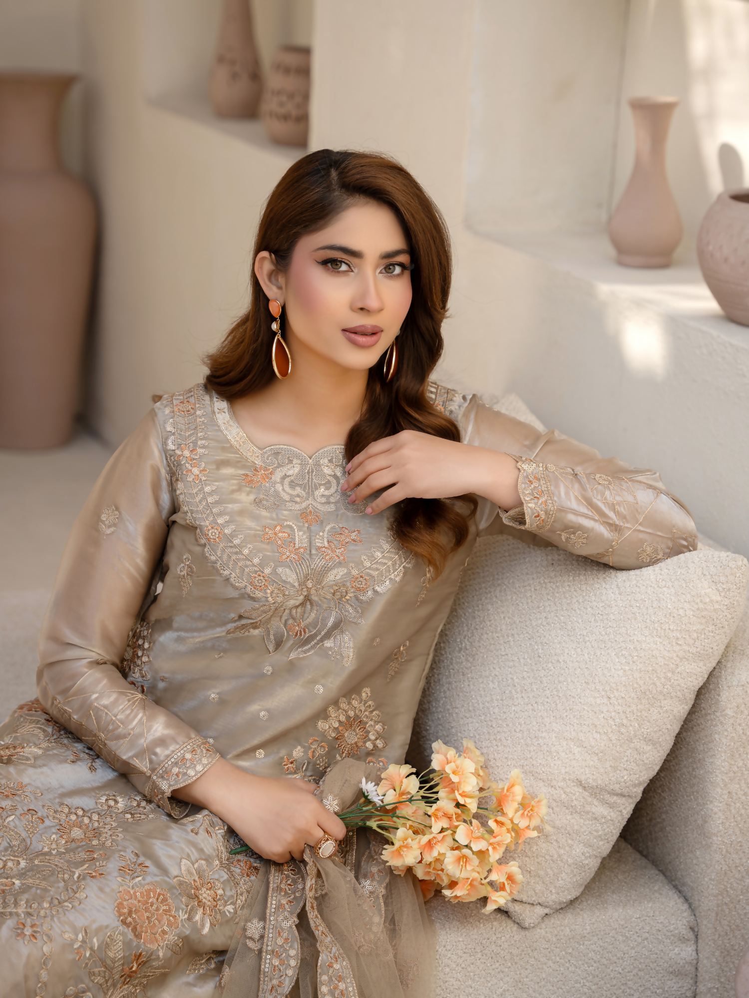 Noori Silk Embroidered Stitched 3-Piece Suit