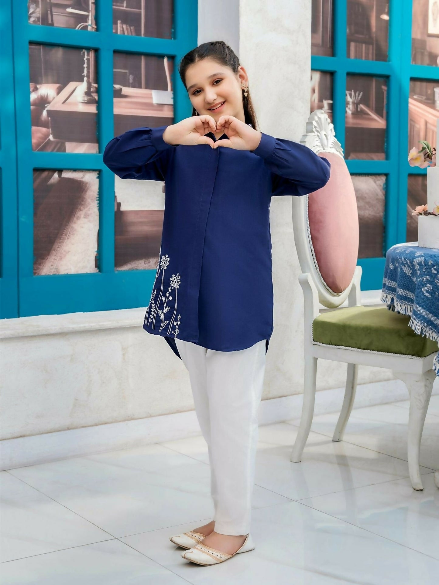 Velvour Girls Cotton Embroidered Stitched Tunic-VG121-B