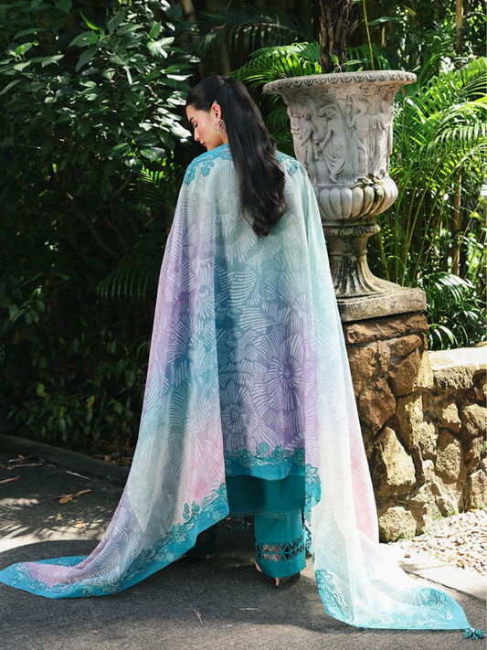Qalamkar Qline Lawn Drop-1 Embroidered Unstitched 3-Piece Suit-RP-03 Sapphire