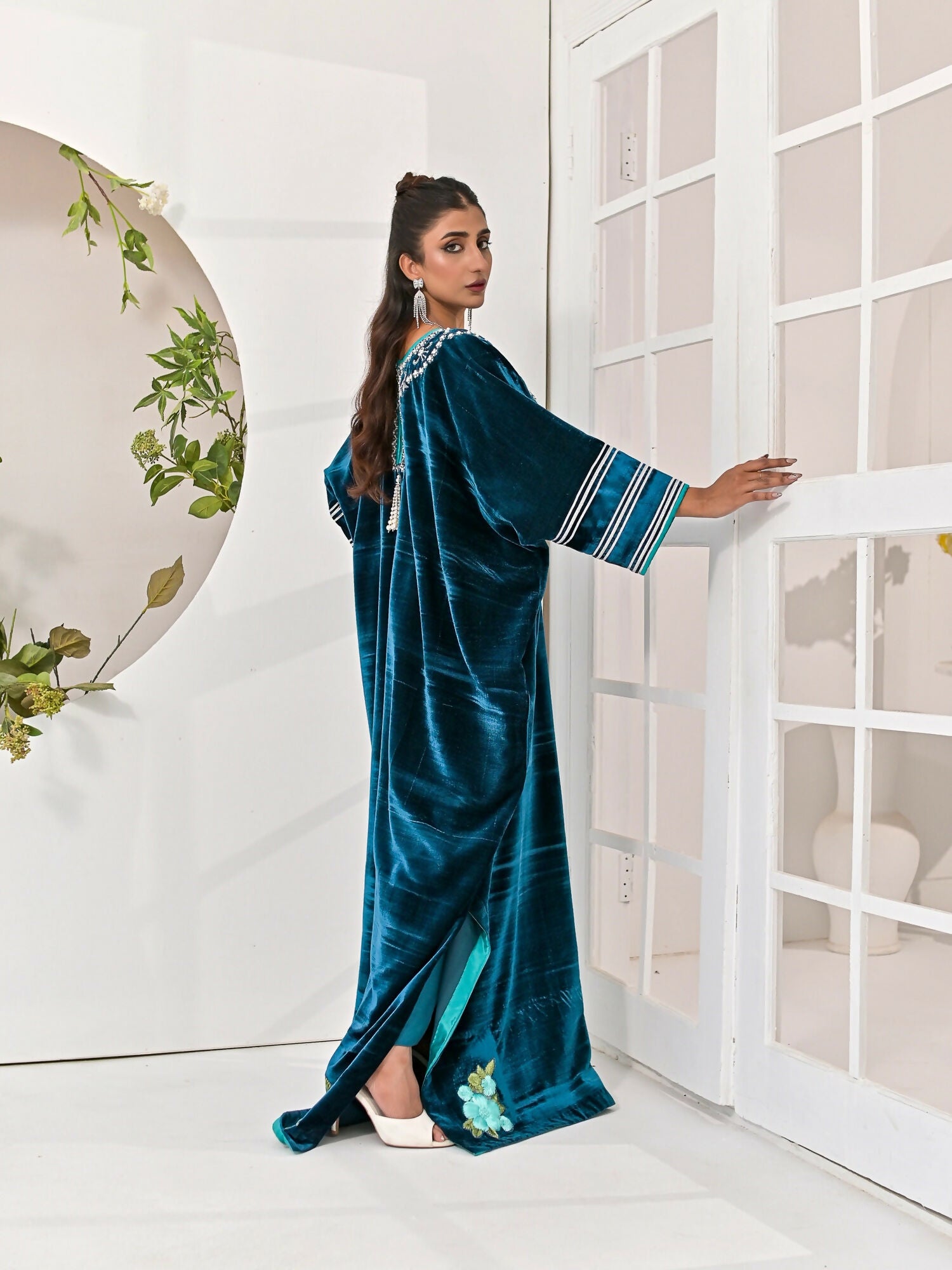 Farooq Hameed Studio Velvet Embroidered Kaftan Set-Zoi