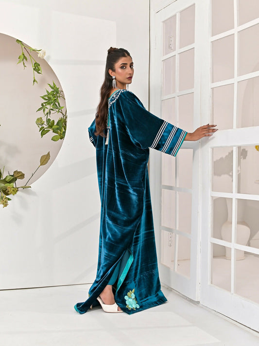 Farooq Hameed Studio Velvet Embroidered Kaftan Set-Zoi