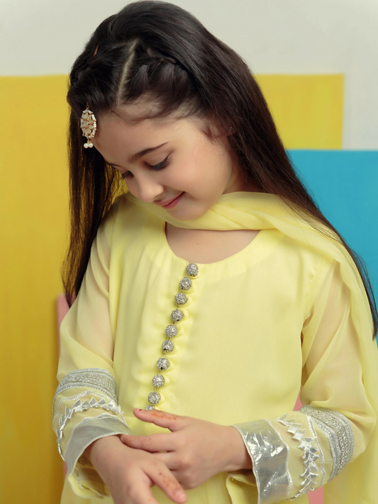 Kidoz Kloset Chiffon Stitched 2-Piece Suit-Silver Lime-Chiffon Frock