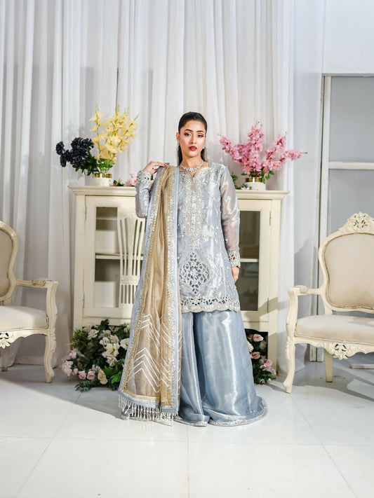 Farooq Hameed Studio Wedding Festive'25 Pure Laama Silk Embroidered Stitched 3-Piece Suit-Calira