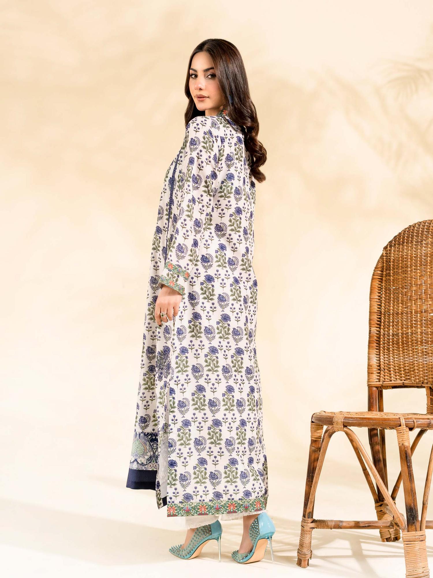 Blue and White-Rabazka Blended Lawn Printed Stitched Shirt-WRTW-PLCK-1PC-S26-01