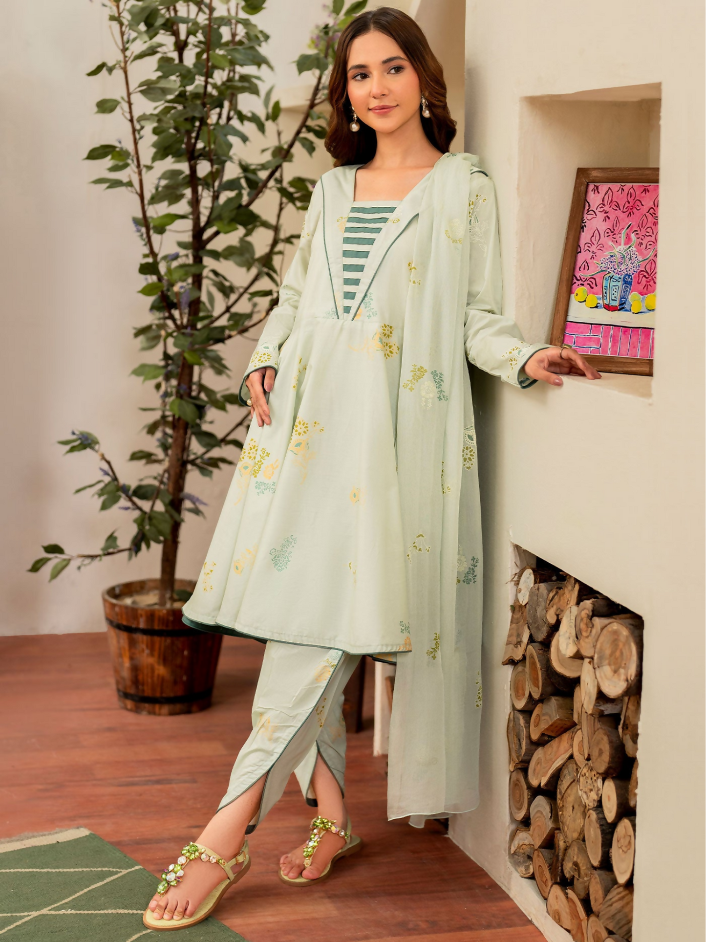 Panache Apparel Lawn Printed Stitched 3-Piece Suit-Denali