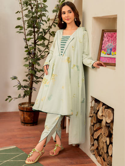 Panache Apparel Lawn Printed Stitched 3-Piece Suit-Denali