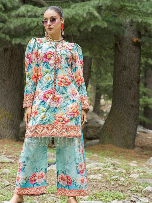 HU Studios Doriya Linen Printed Stitched 2-Piece Suit-Gul-e-Baharan