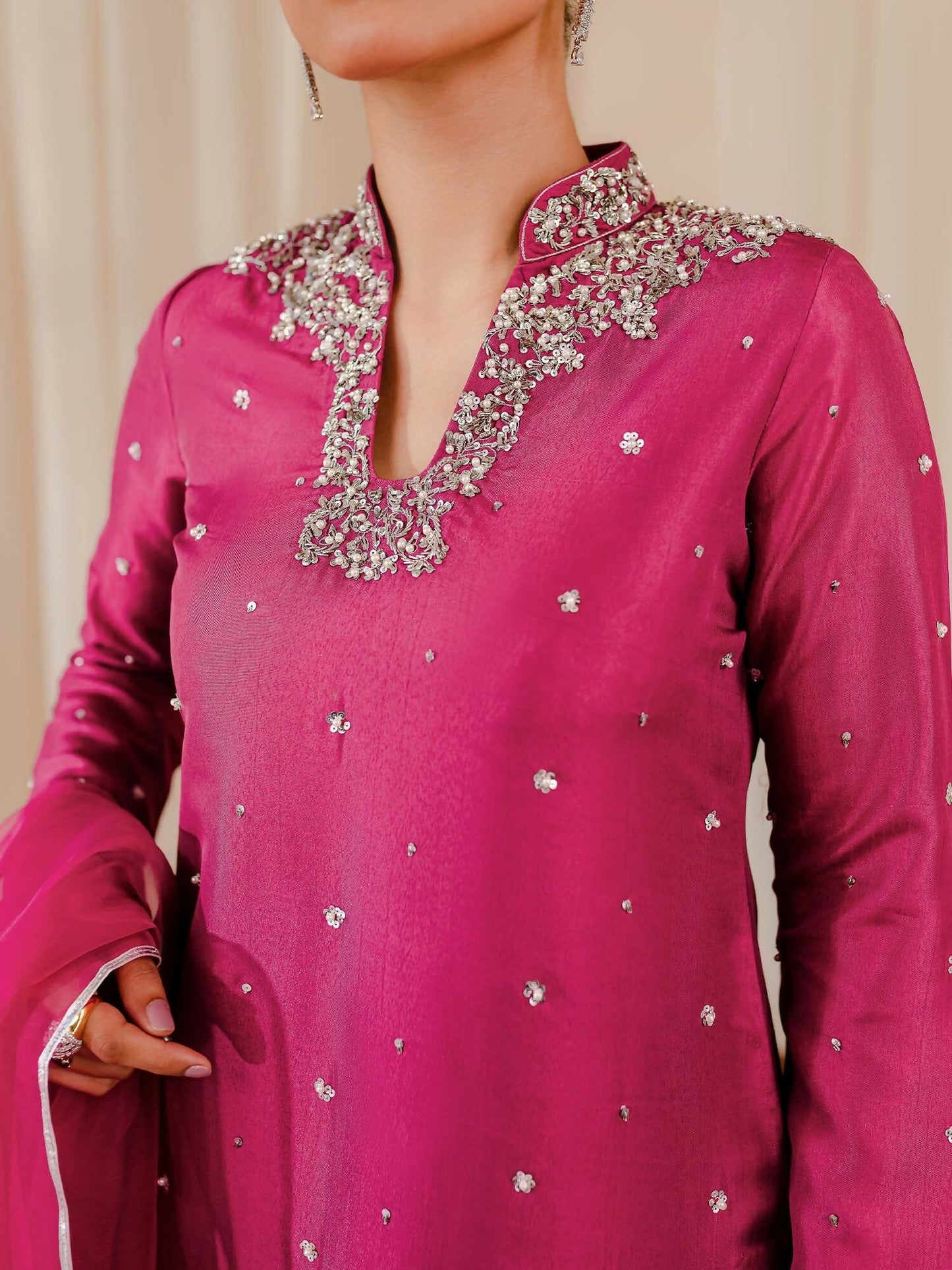 Allure By IH Raw Silk Embellished Stitched 3-Piece Suit-Rosette
