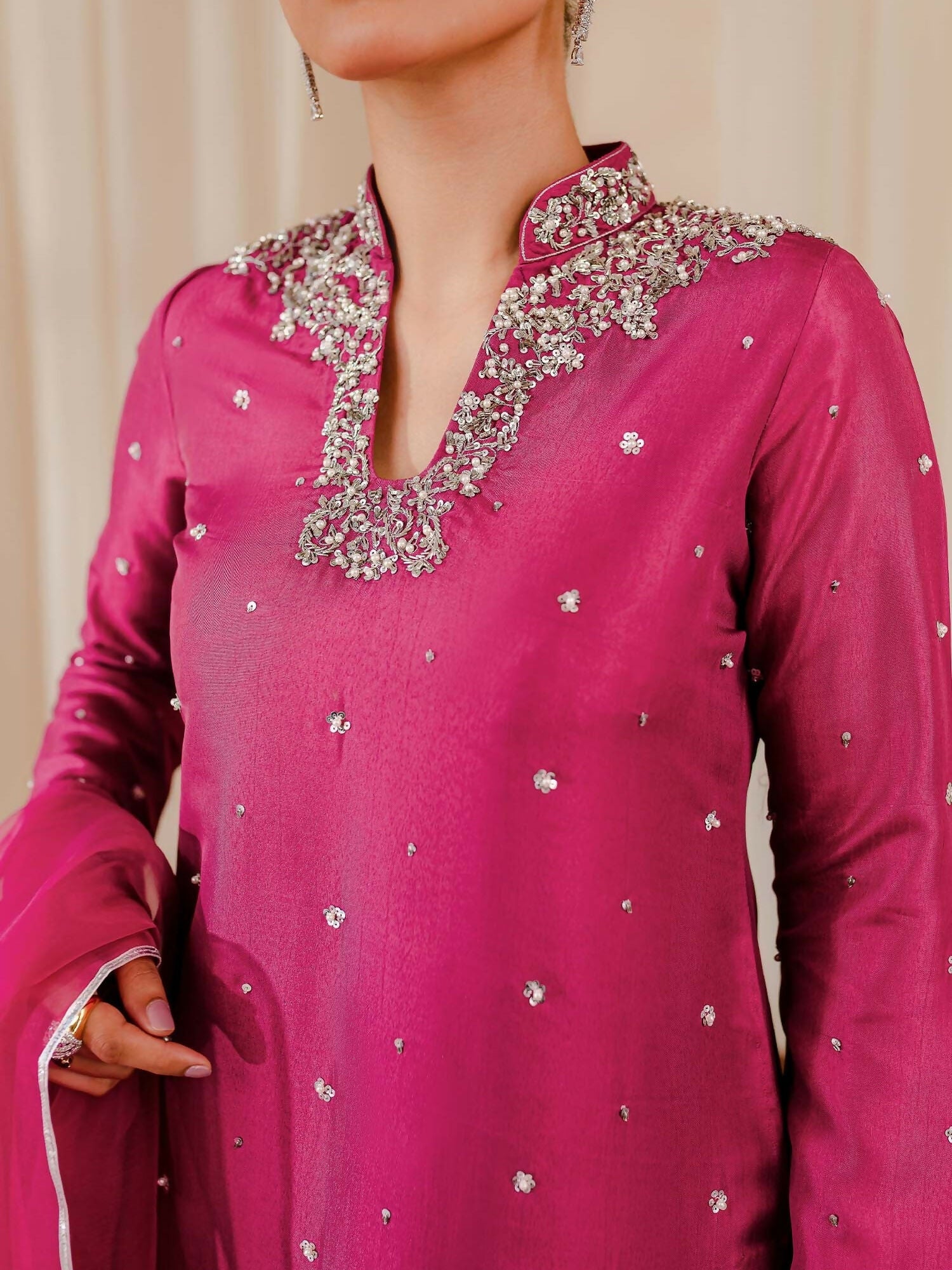 Allure By IH Raw Silk Embellished Stitched 3-Piece Suit-Rosette