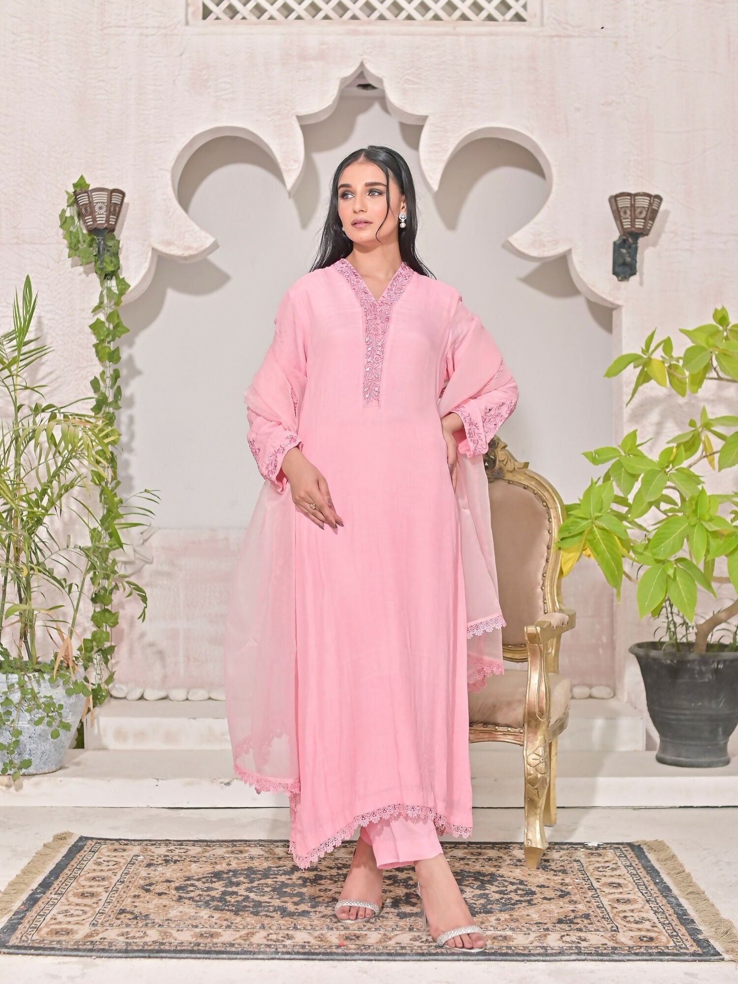Ruby's Couture Shireen Raw Silk Embroidered Stitched 3-Piece Suit-Nysa