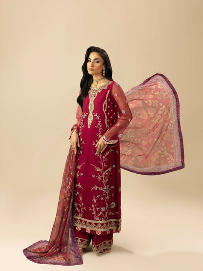 Shurooq Garden Of Dreams Organza Embroidered Stitched 3-Piece Suit-Poppy