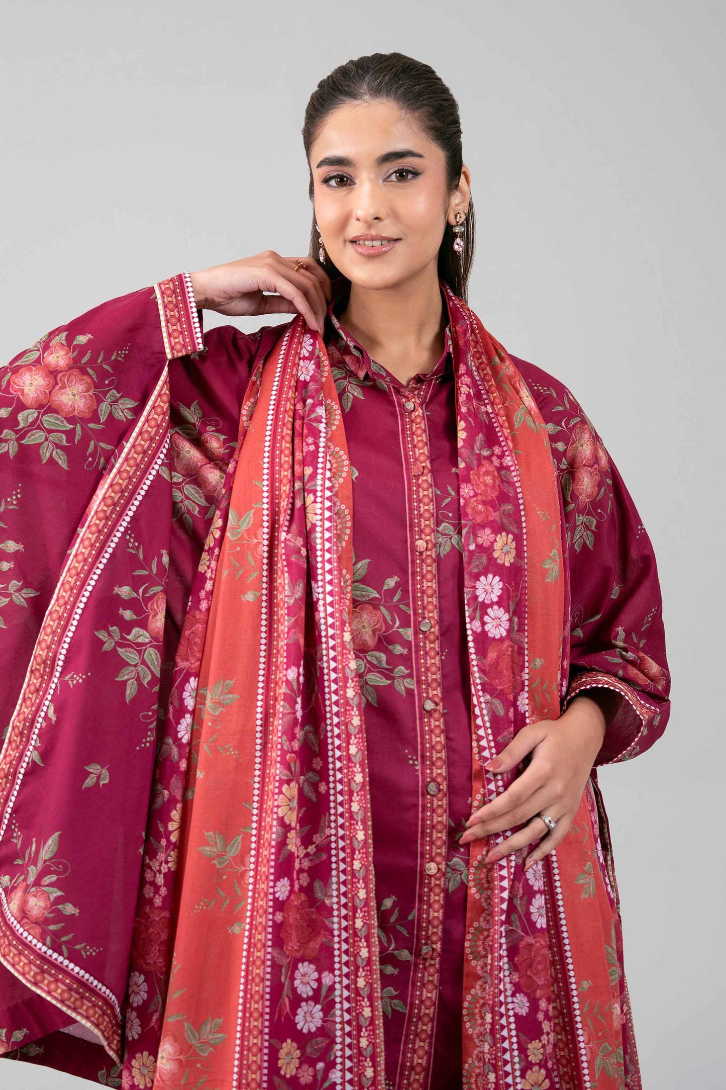 Magenta- Nishat Lawn Printed Unstitched 3-Piece Suit-42602353