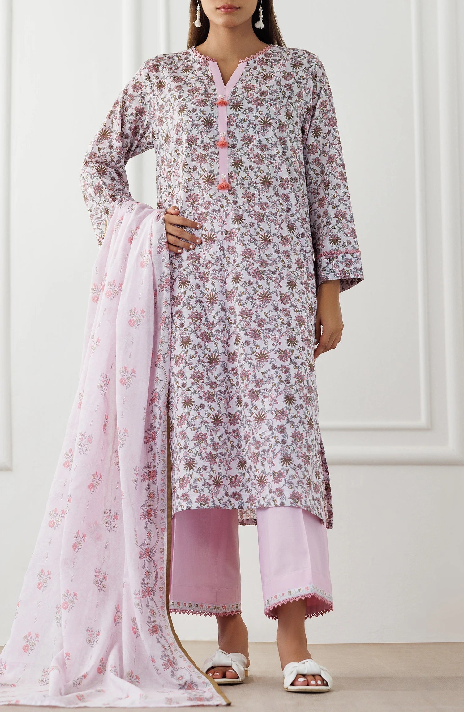 Pink-Orient Lawn Printed Unstitched 3-Piece Suit-OTL-25-021