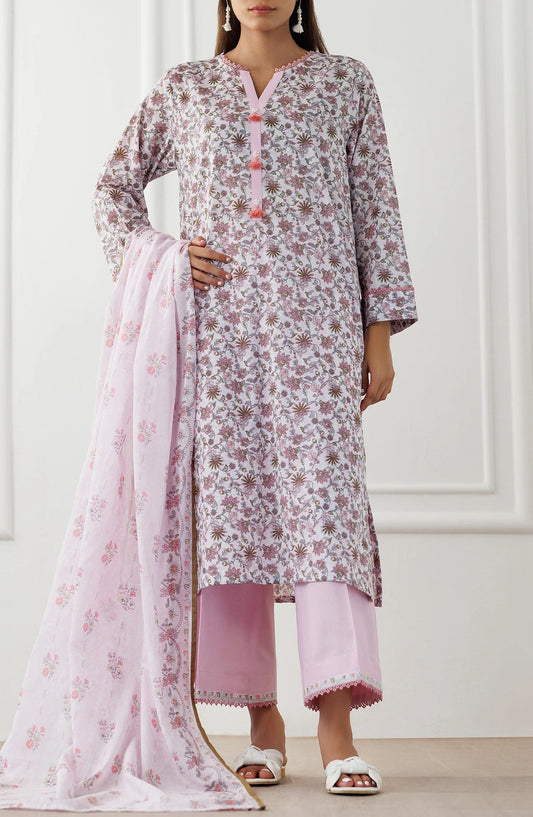 Pink-Orient Lawn Printed Unstitched 3-Piece Suit-OTL-25-021