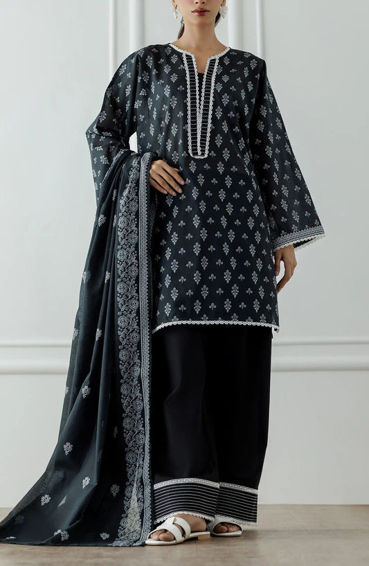 Black -Orient Lawn Printed Unstitched 3-Piece Suit-OTL-25-030