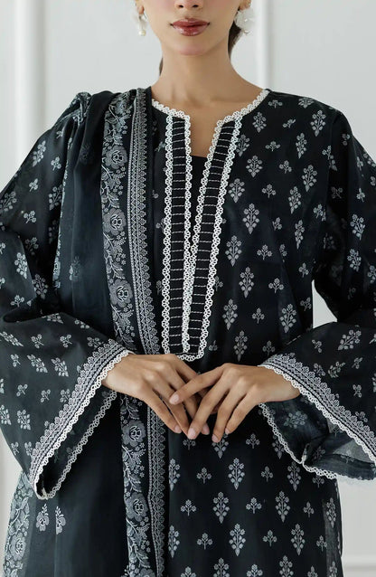 Black -Orient Lawn Printed Unstitched 3-Piece Suit-OTL-25-030