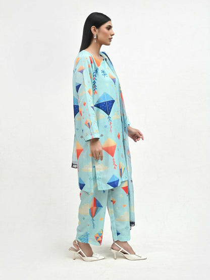 Imran Aftab Basant Mela Raw Silk Printed Stitched 3-Piece Suit-IARP 01