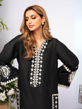 Tehzeeb Libas Lawn Embroidered Stitched 2-Piece Suit-BLACK SPARKLE