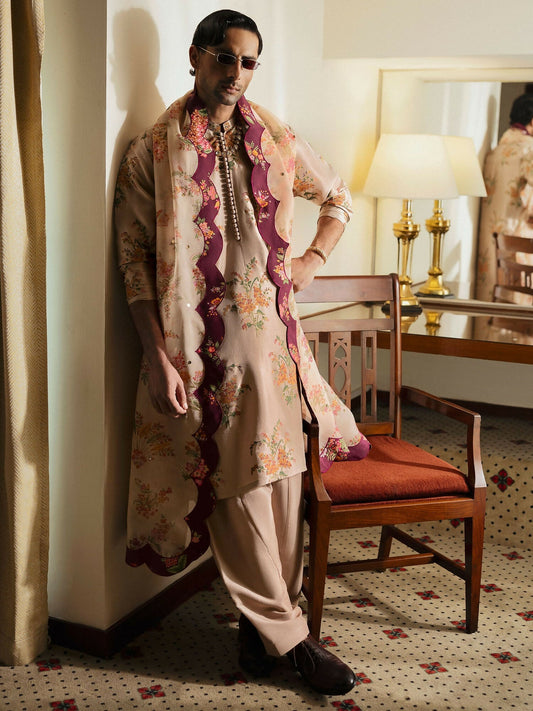 Beige Hussain Rehar BASIC NOT BASIC V Raw Silk Printed Stitched 2-Peice Suit-Wilow