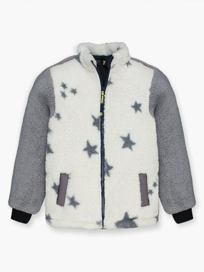 Grey and White Velvour Printed Puffer Jacket-VJ44-B