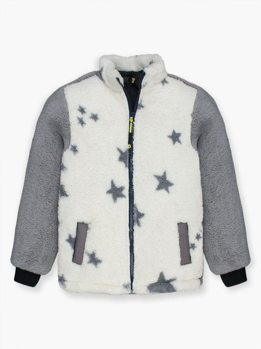 Grey and White Velvour Printed Puffer Jacket-VJ44-B