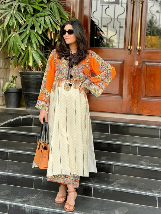 Tehzeeb Libas Silky Lawn Printed Stitched 2-Piece Suit-HIRA