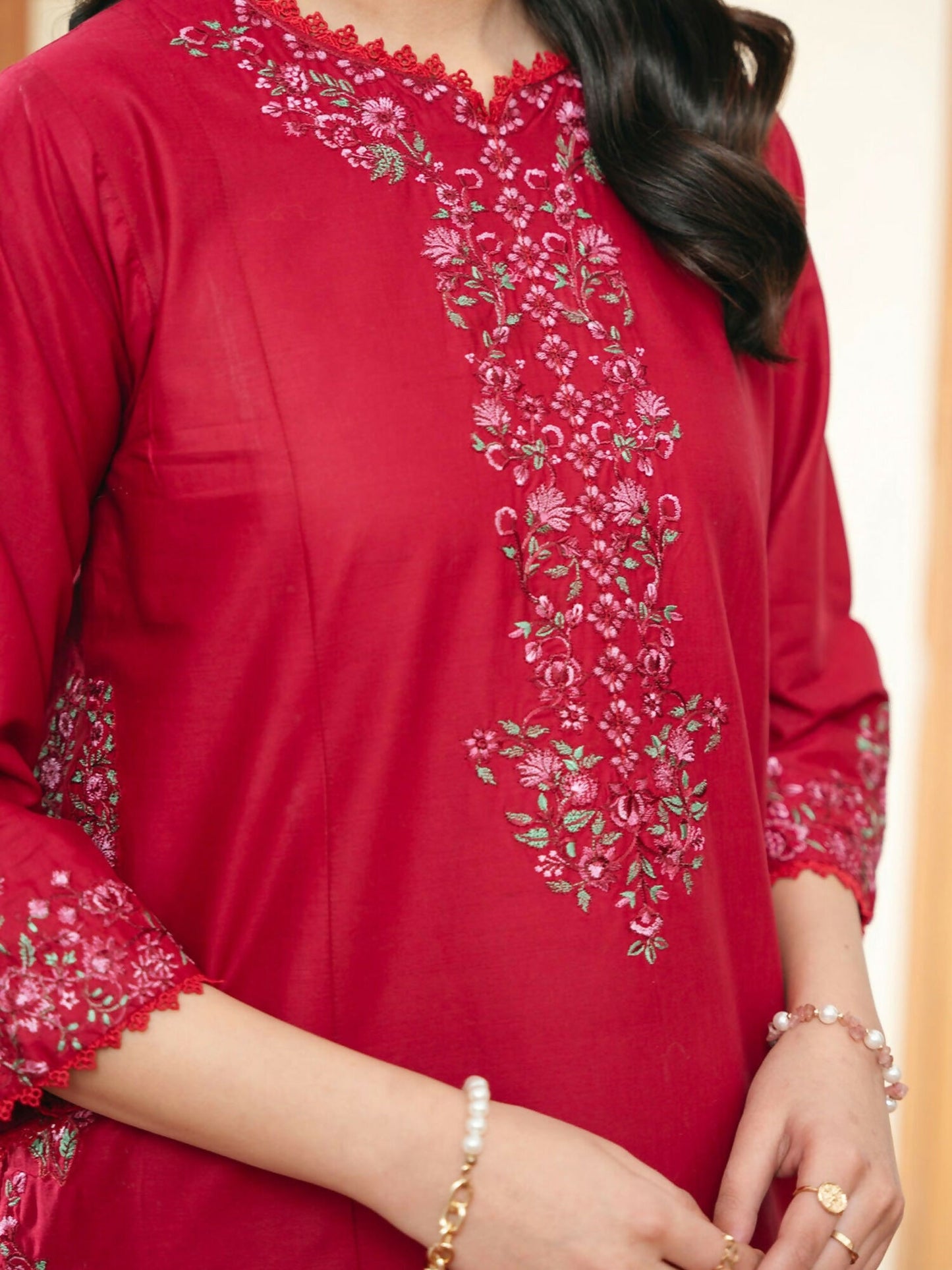 Mannat Clothing Lawn Embroidered Stitched Suit-Carmine