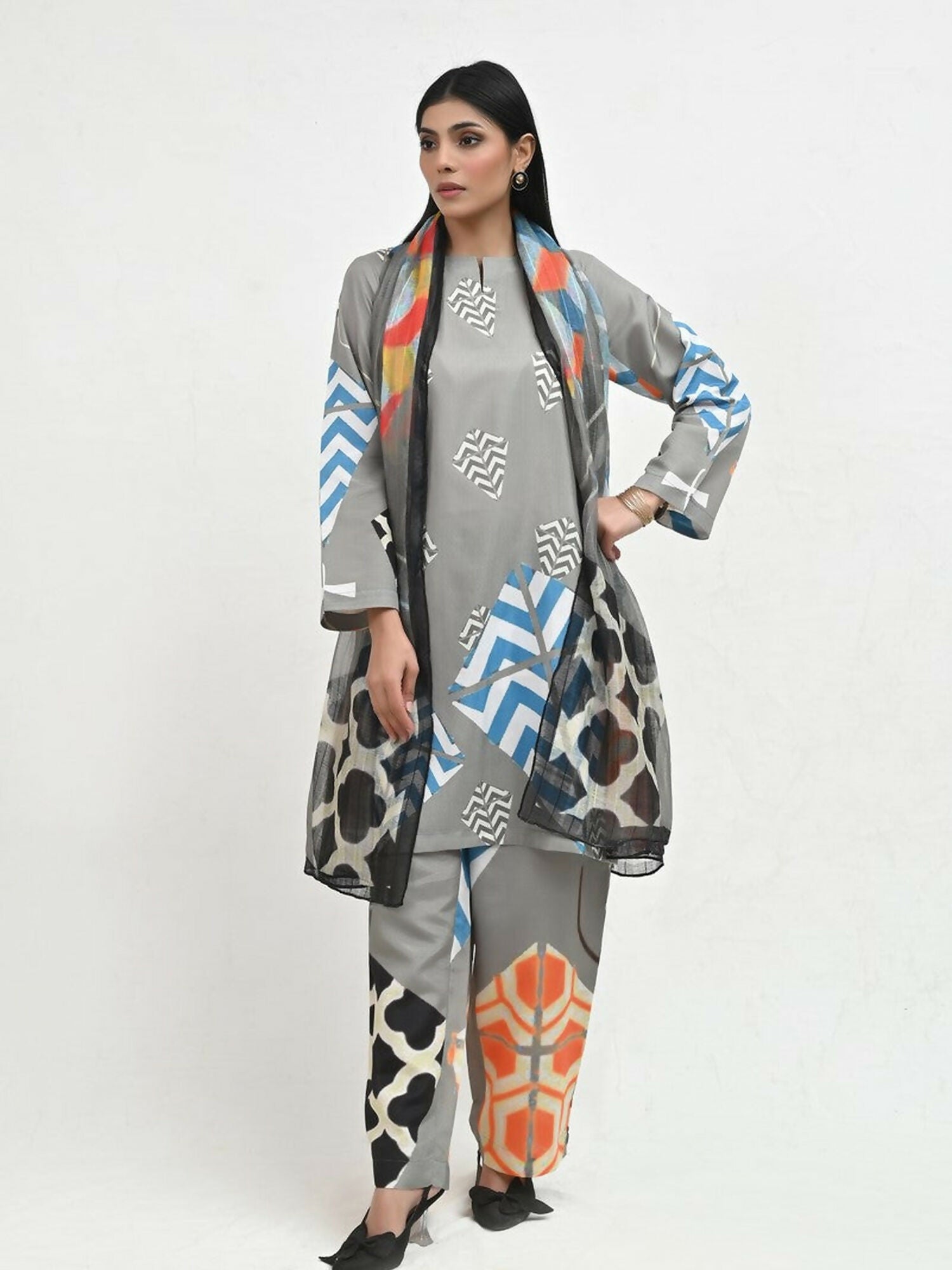 Imran Aftab Basant Mela Raw Silk Printed Stitched 3-Piece Suit-IARP 02