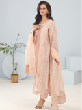 Pink Manahil Arts Khaddi Net Embroidered Stitched 3-Piece Suit-Coral Bliss