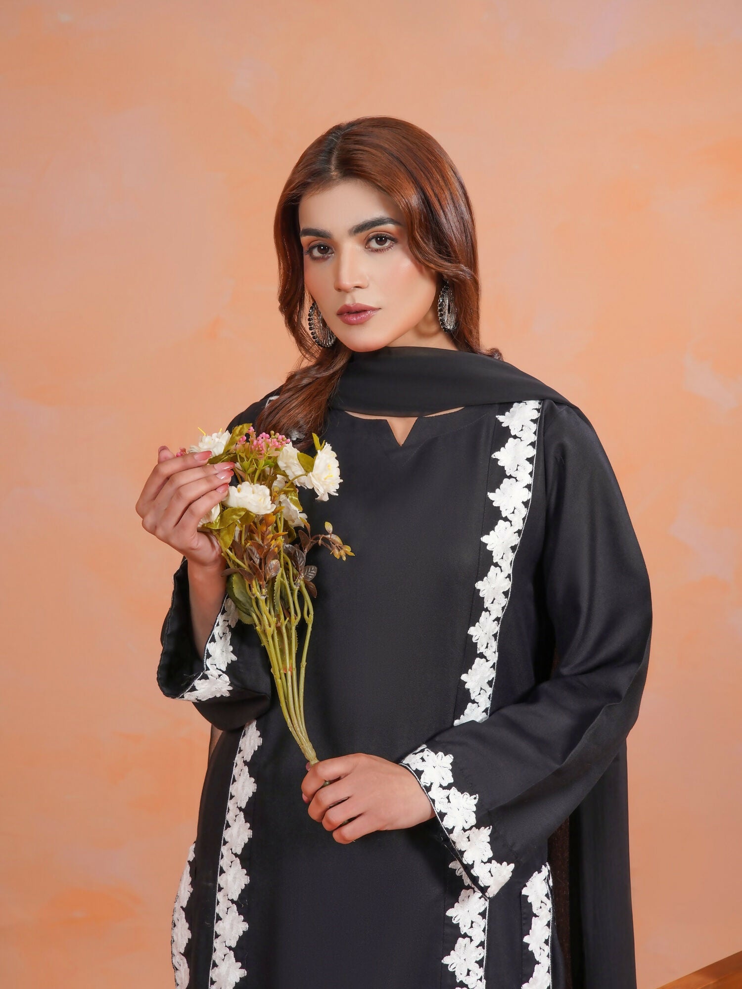 Tawakal Closet Dhanak Embroidered Stitched 3-Piece Suit-Blackish