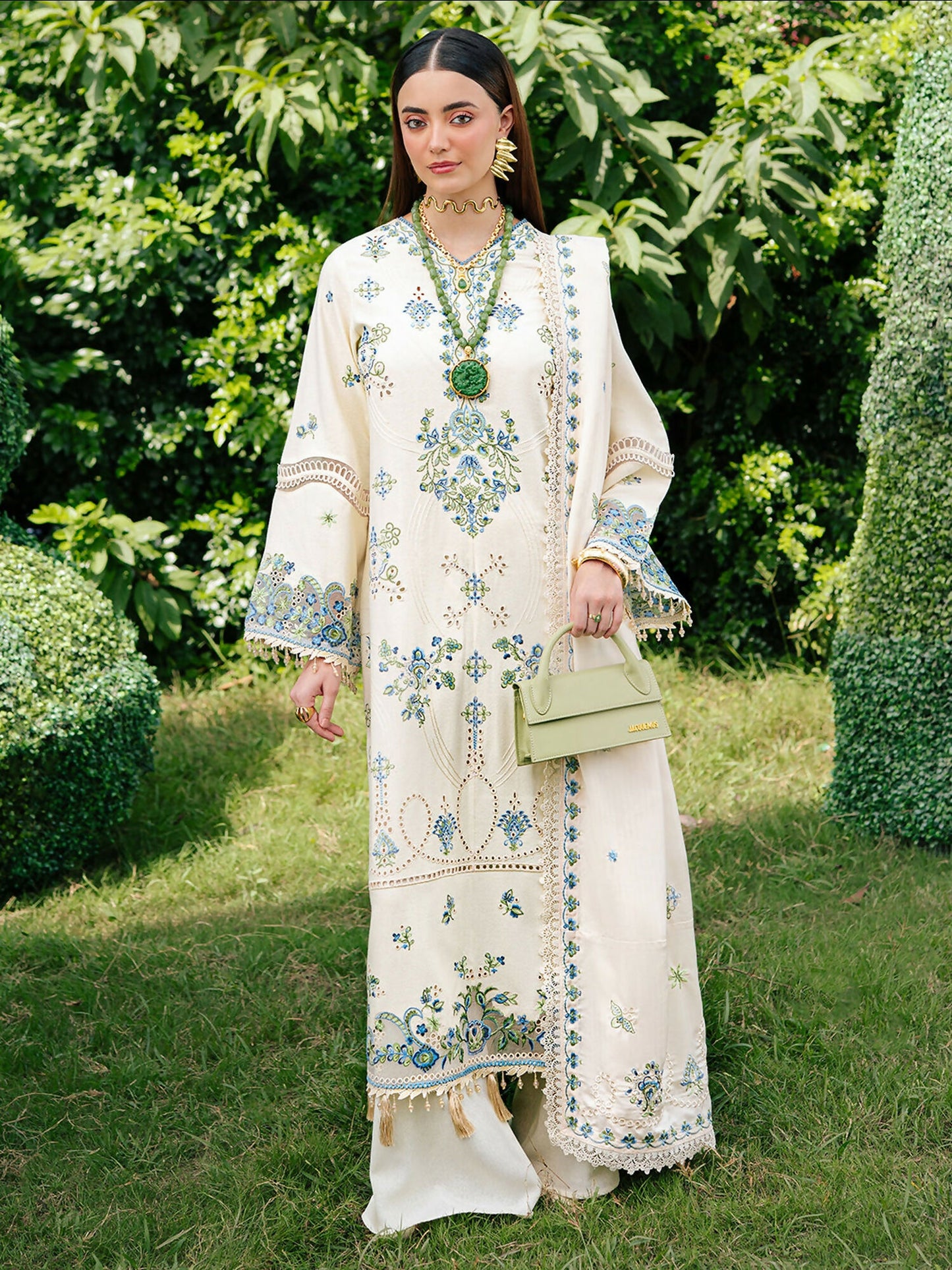 Mahnur Secret Garden Karandi Embroidered Stitched 3-Piece Suit–SG-001