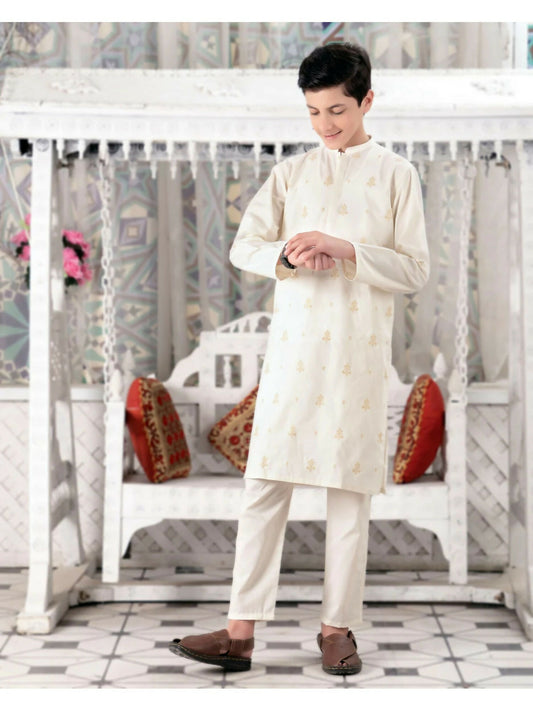 Velvour Boys Cotton Embroidered Stitched Kurta Trouser Suit-VB139