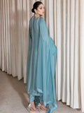 Hussain Rehar Moon In The Golden Cup Organza Embellished Stitched 3-Piece Suit-Sininen
