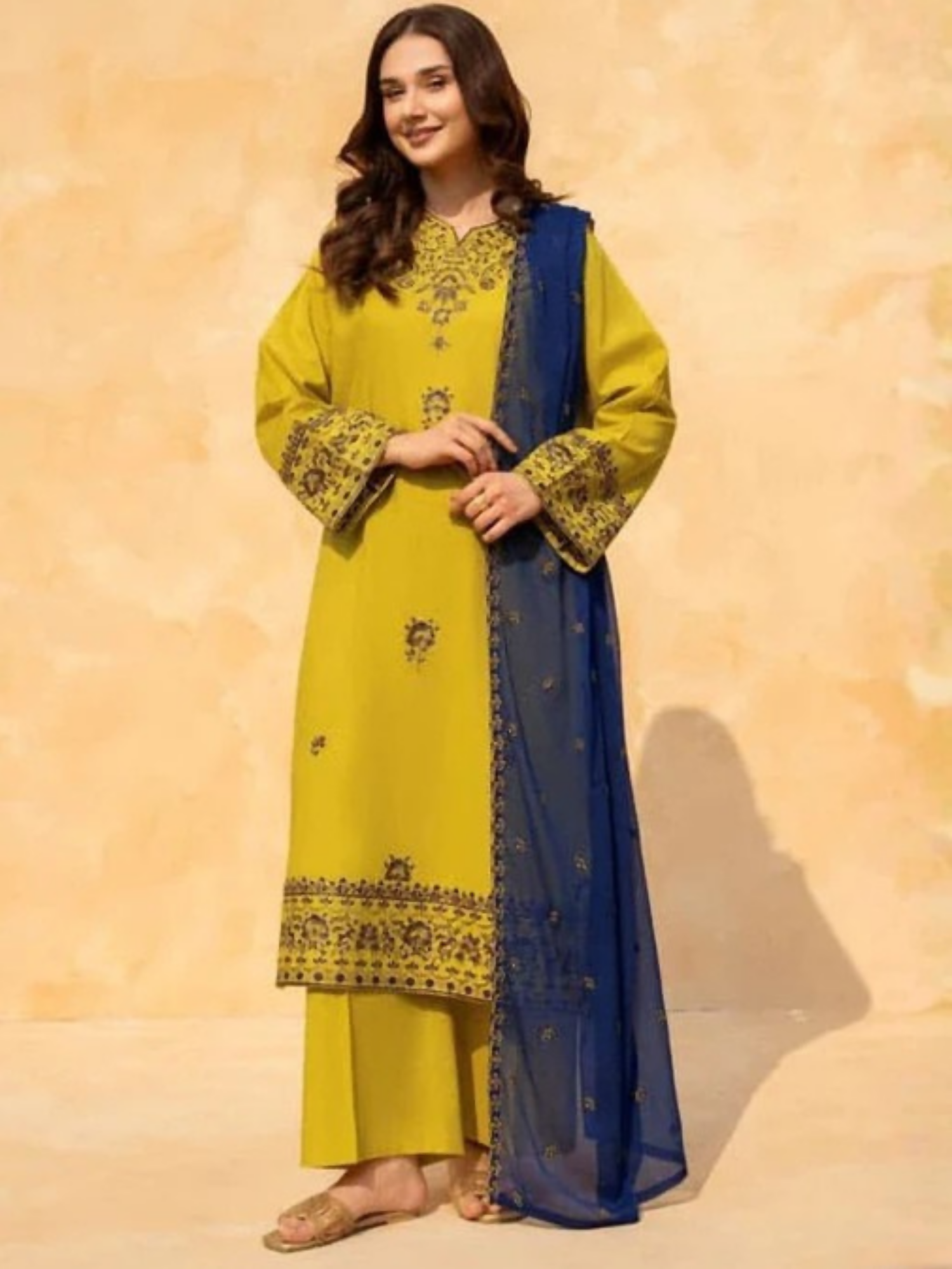 Tawakal Closet Cotton Embroidered Stitched 3-Piece Suit-Majestic Olive