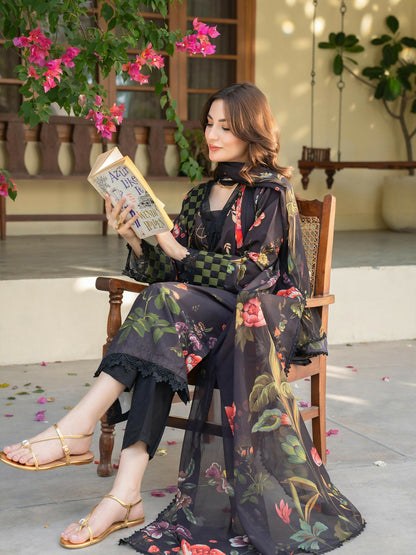 Panache Apparel Mah-e-Noor Raw Silk Printed Stitched Suit-Orya