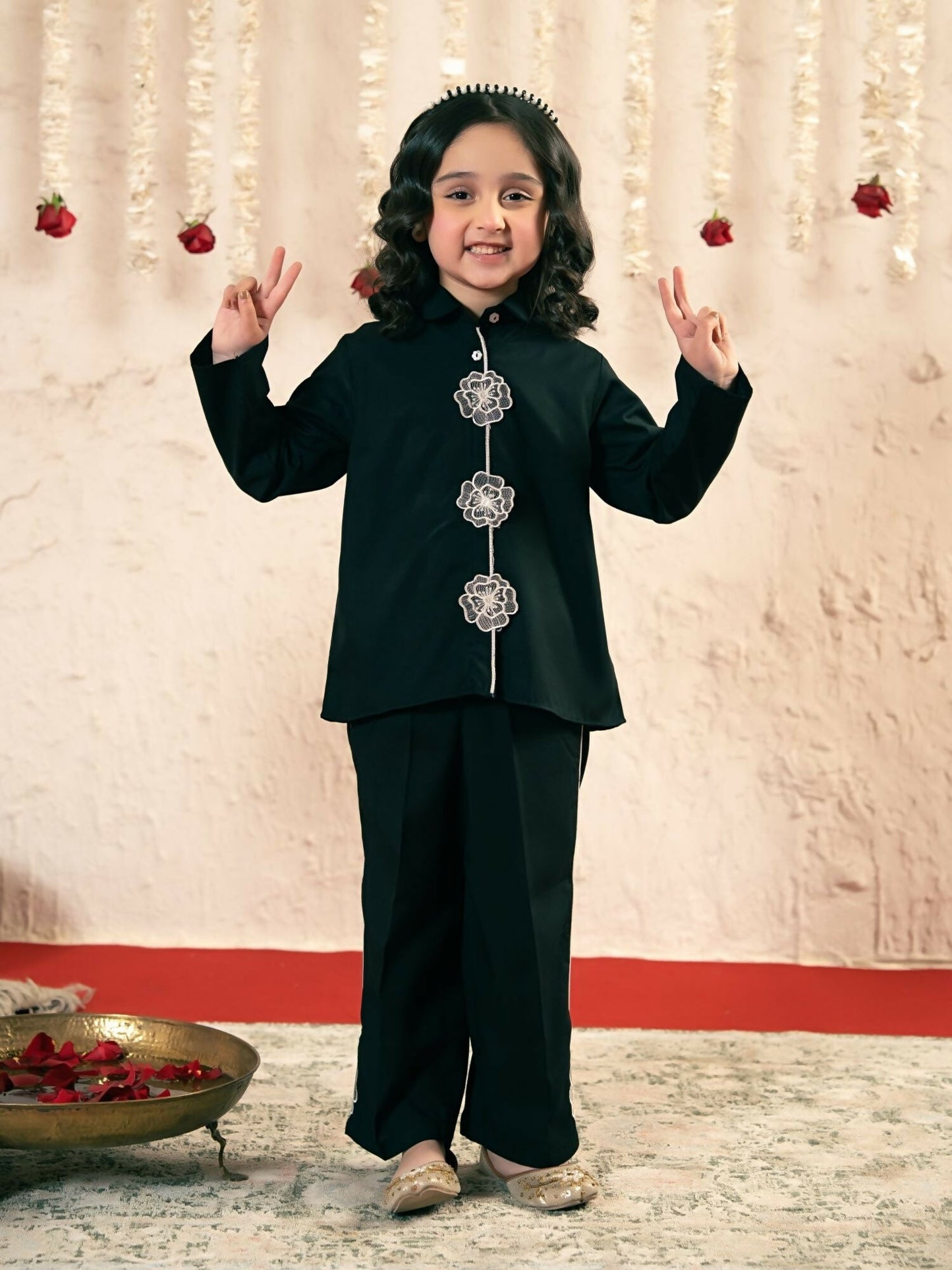 Velvour Girls Cotton Embroidered Co-Ord Set-VG182-B