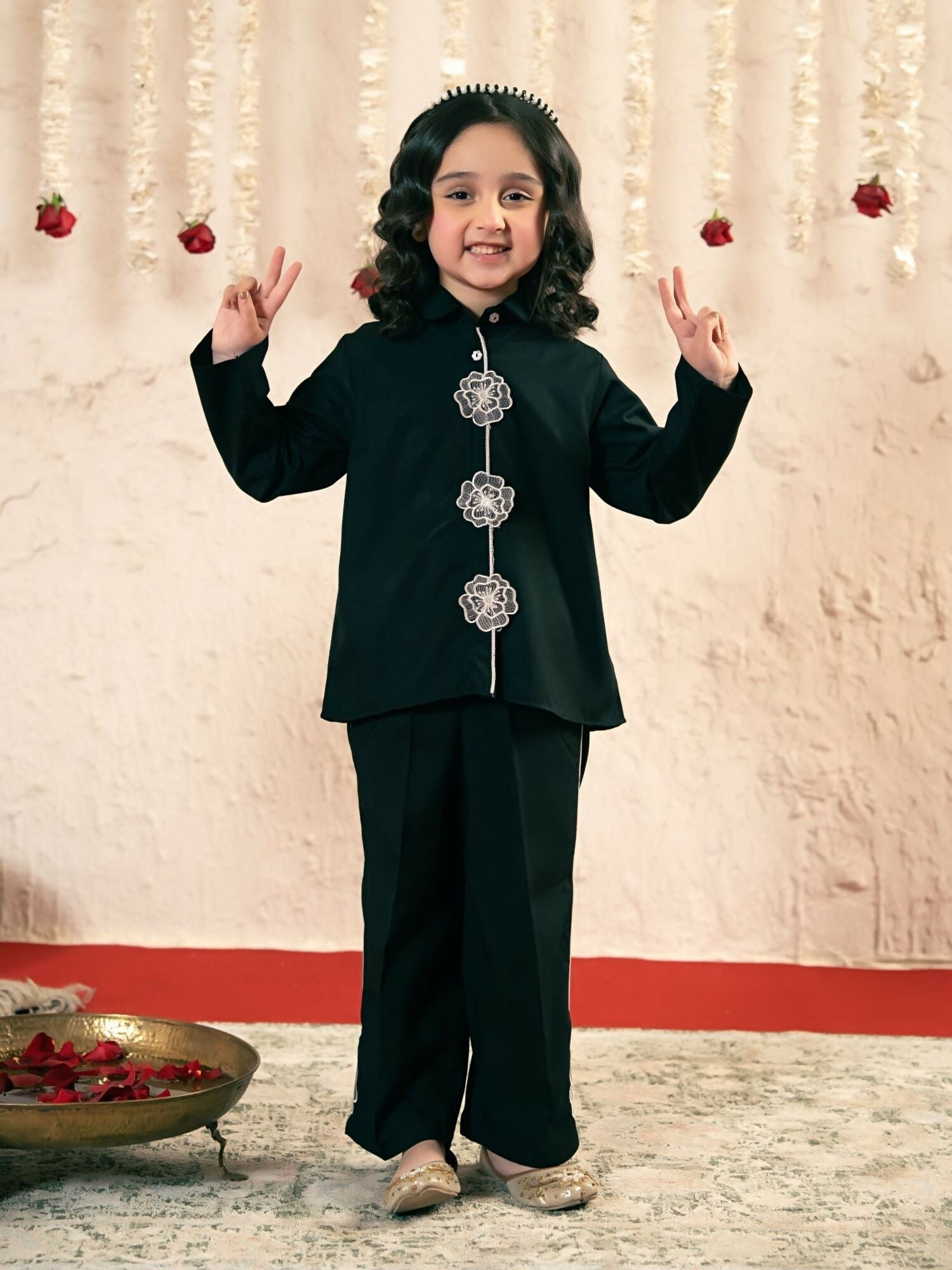 Velvour Girls Cotton Embroidered Co-Ord Set-VG182-B