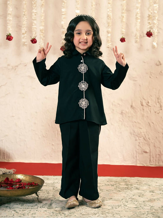 Velvour Girls Cotton Embroidered Co-Ord Set-VG182-B