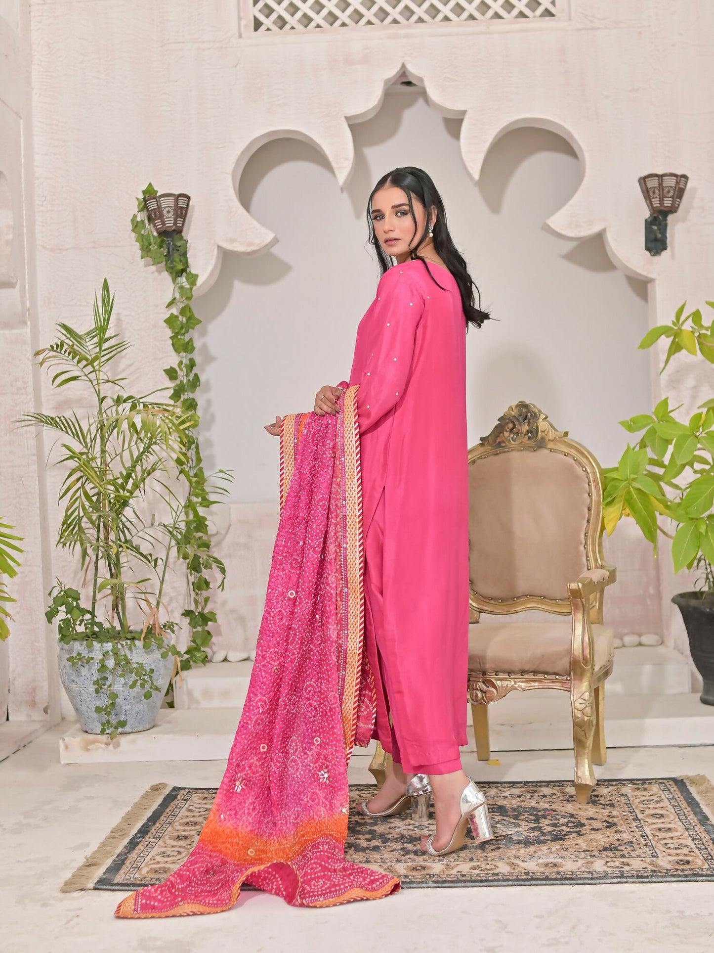 Ruby's Couture Shireen Raw Silk Embroidered Stitched 3-Piece Suit-Basanti